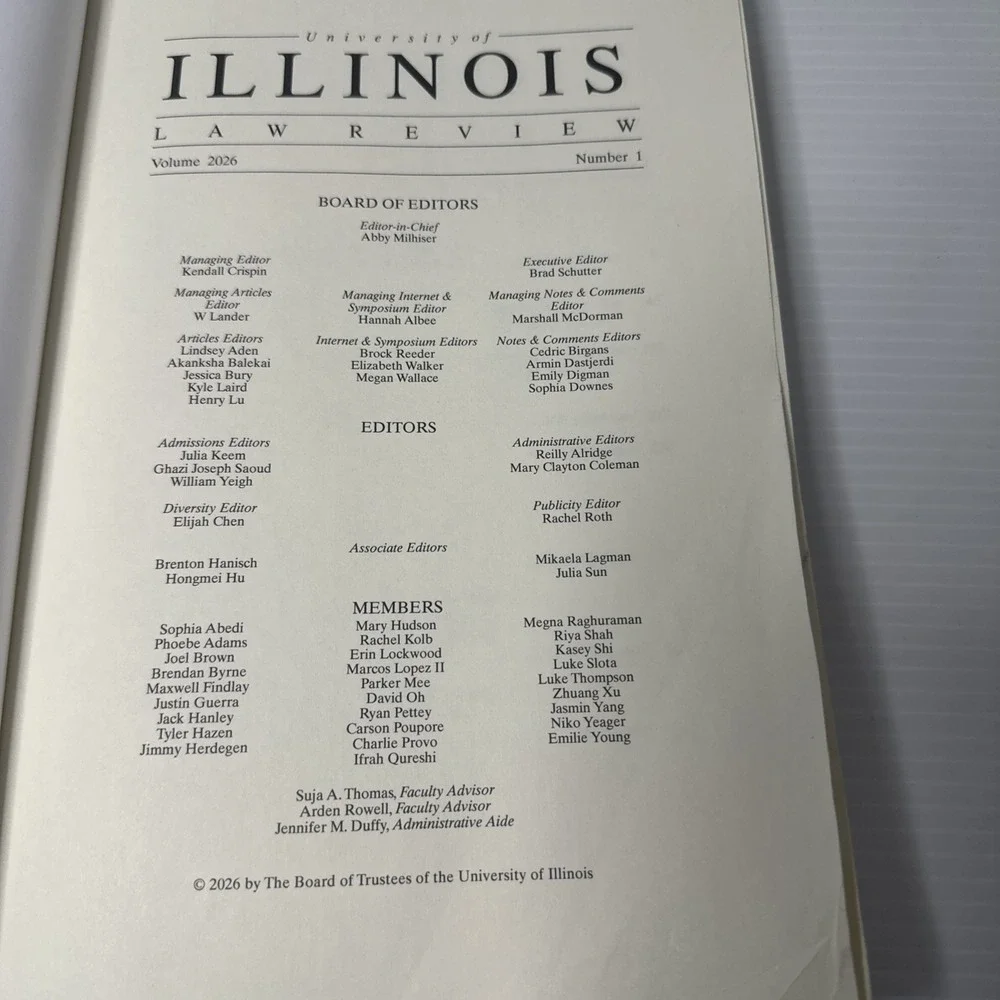 University of Illinois Law Review Vol. 2026 No.1 Legal Softcover